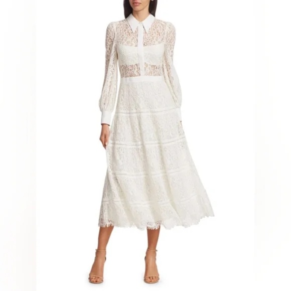 NWT Alice and Olivia Anaya off white lace midid dress sz 8 $795 - Picture 1 of 8